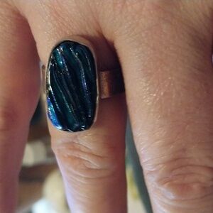 Sterling silver adjustable dicrondic glass ring